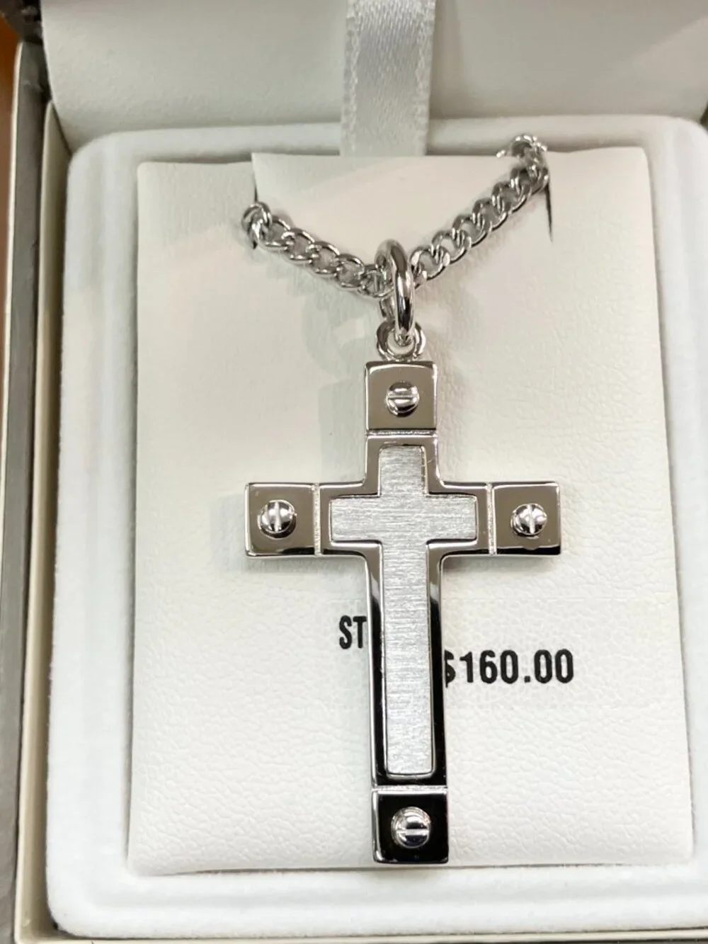 Silver Cross Pendant And Steel Chain